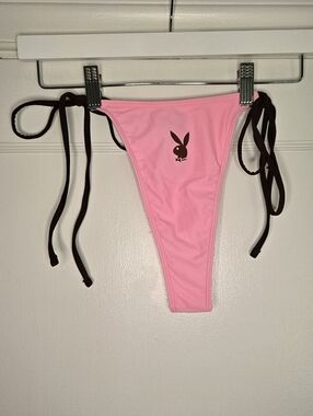 Playboy x Missguided High Waisted Cheeky Bikini Bottoms - Large - Pink & Brown